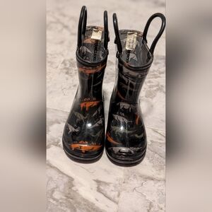 Falls Creek Kids Dinosaur Rain Boots - Black and Orange